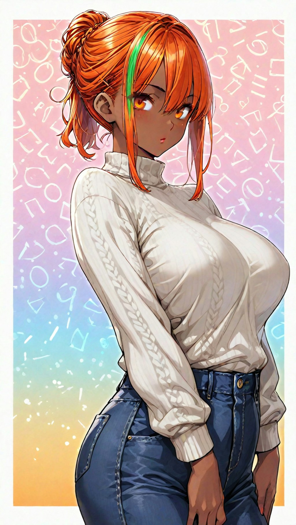 褐色ニットセーター美女