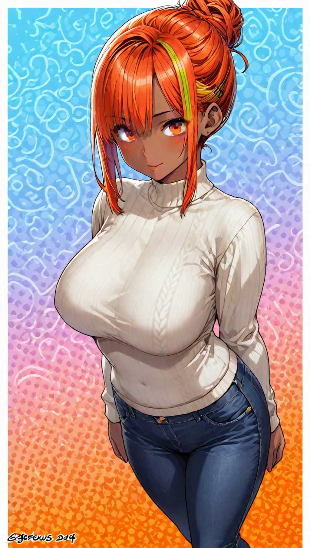 褐色ニットセーター美女