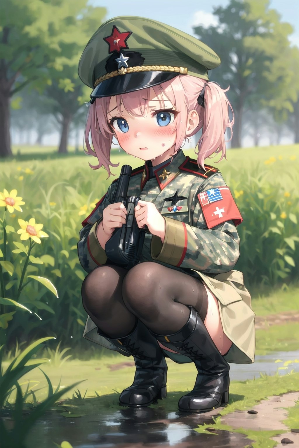 しゃがむ軍服幼女