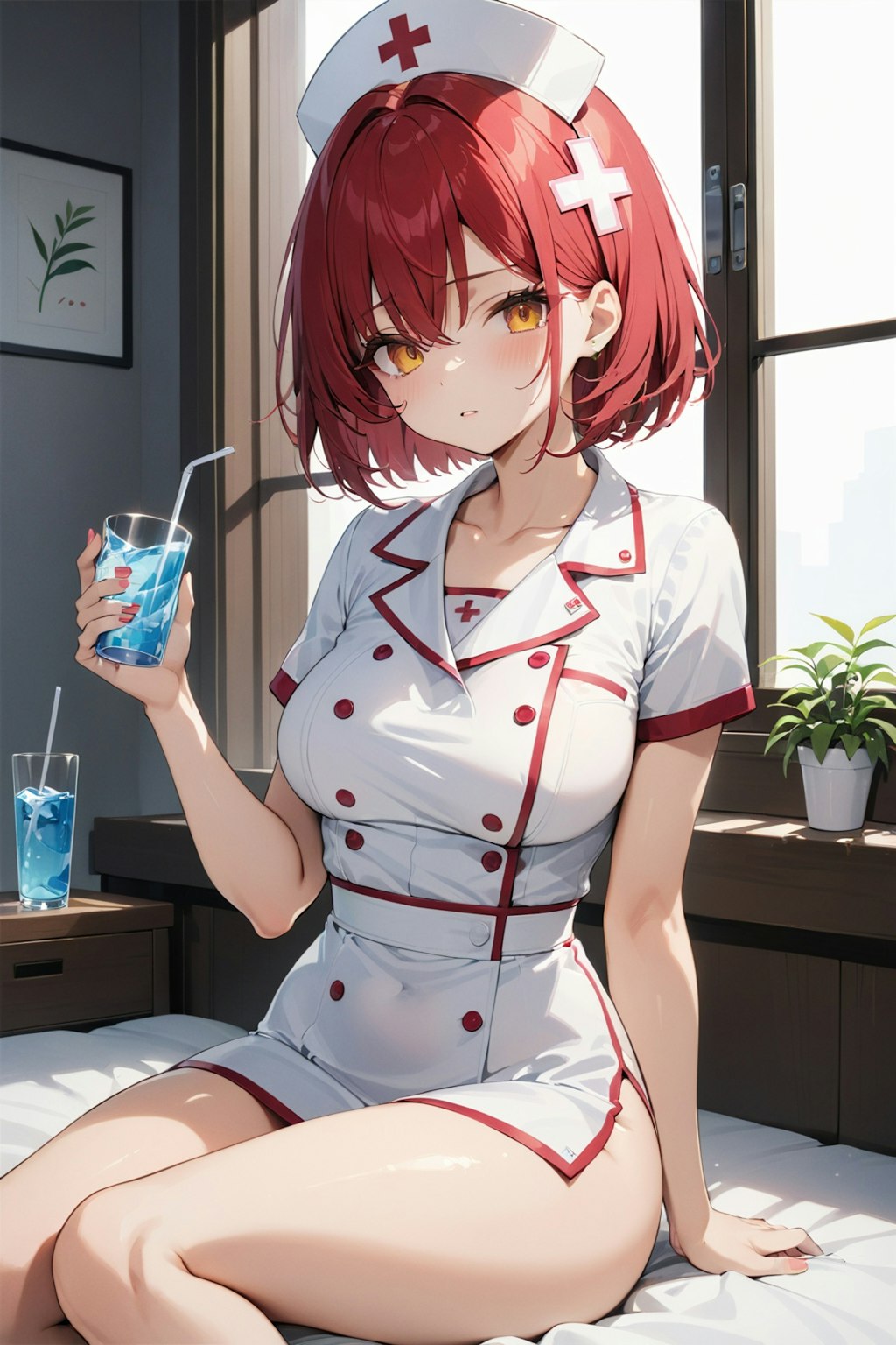 赤髪ナース服(もう、心配させないでください。お水飲めますか？)_20250104