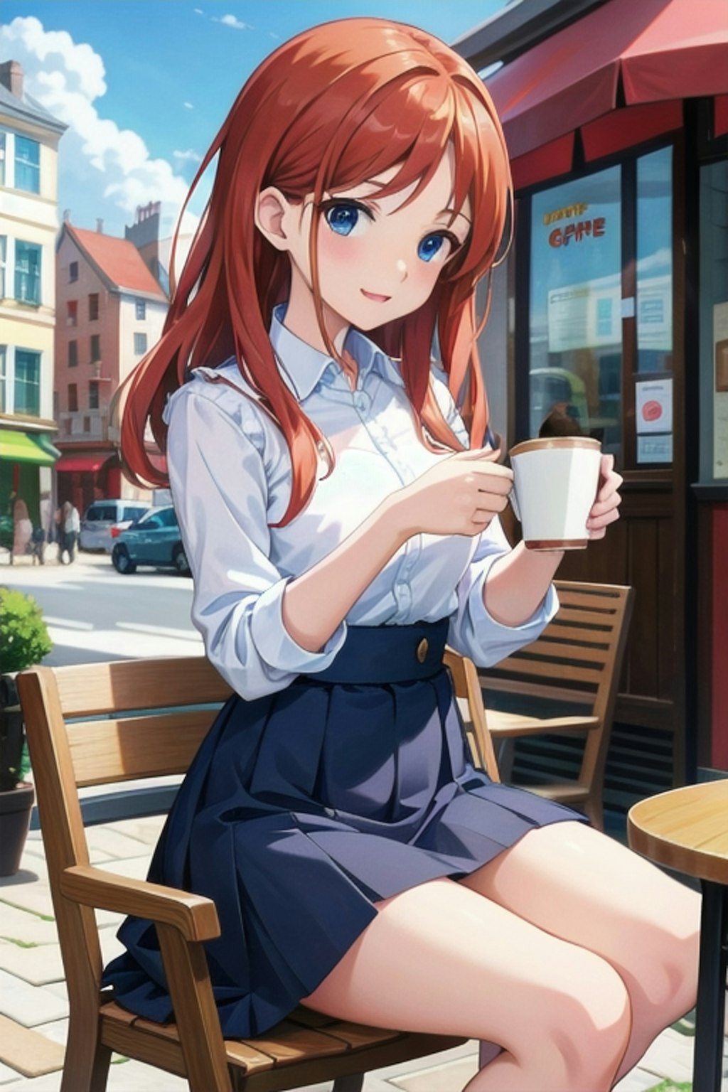 テラス席のカフェ女子☕