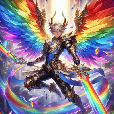 虹色の剣と翼を持つ男