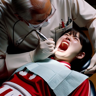 虫歯治療に耐える女子バレーボール部員