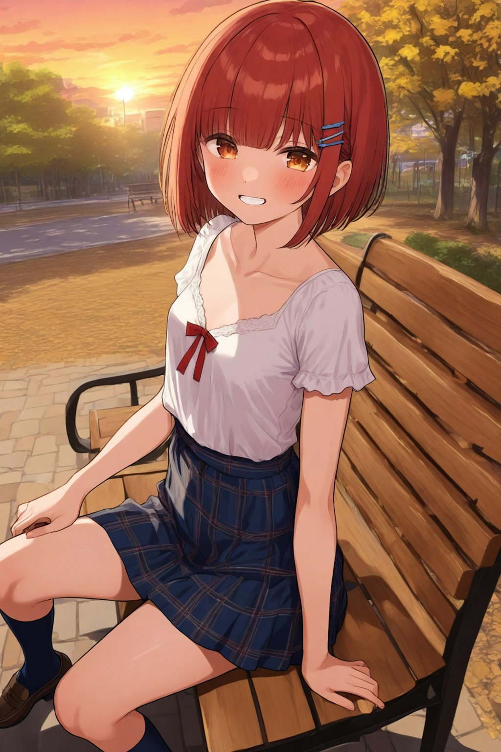 夕日と赤髪ちゃん