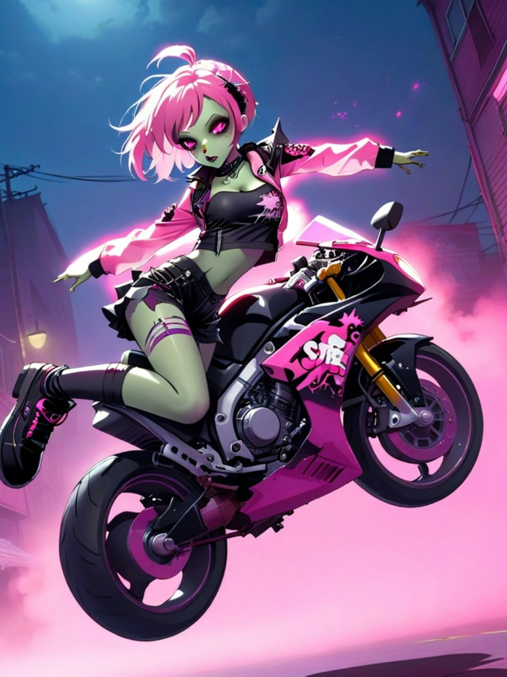 バイクとゾンビ娘ちゃん