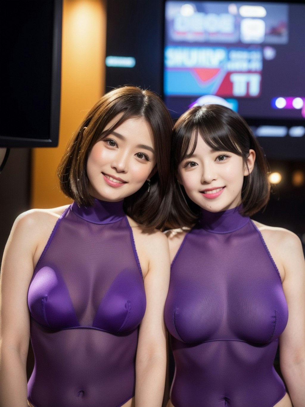 紫水着の美女アイドルグループ