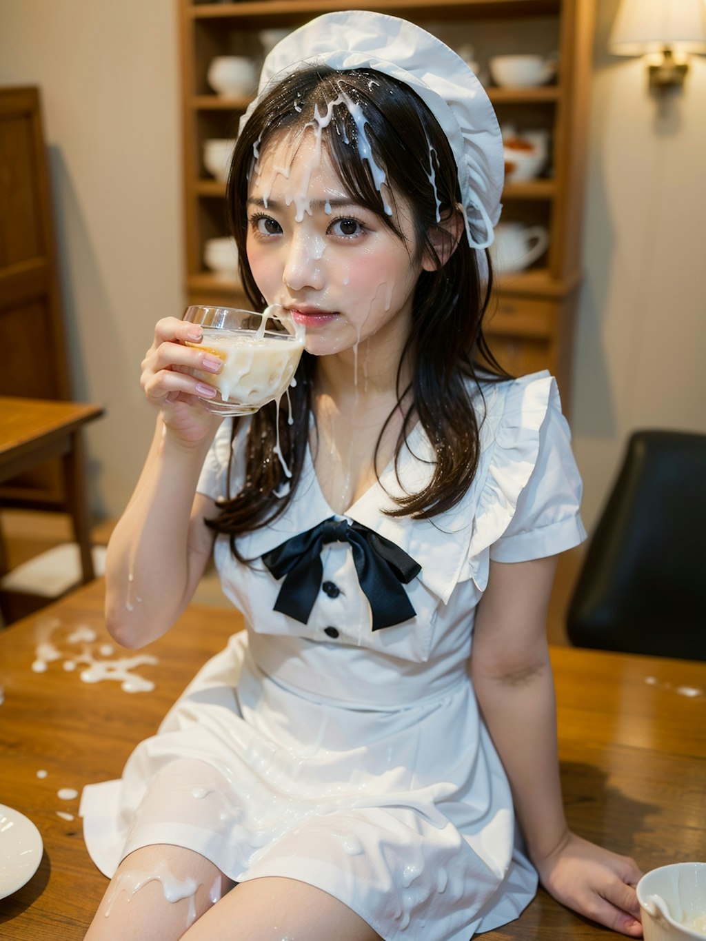 メイドさんのご奉仕ぶっかけザーメングラスでごっくん大量飲精