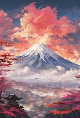 桜火山景