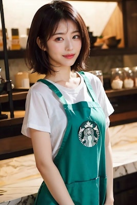Beautiful barista girl in a cafe