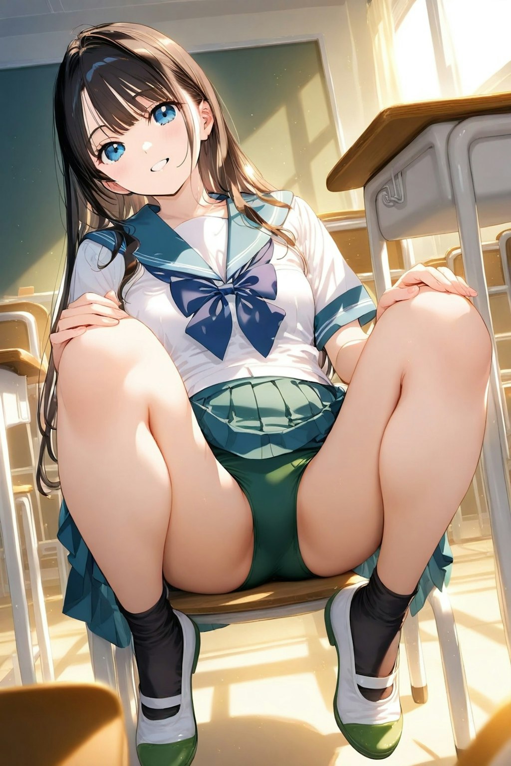 セーラー服＋ブルマ座りチラ
