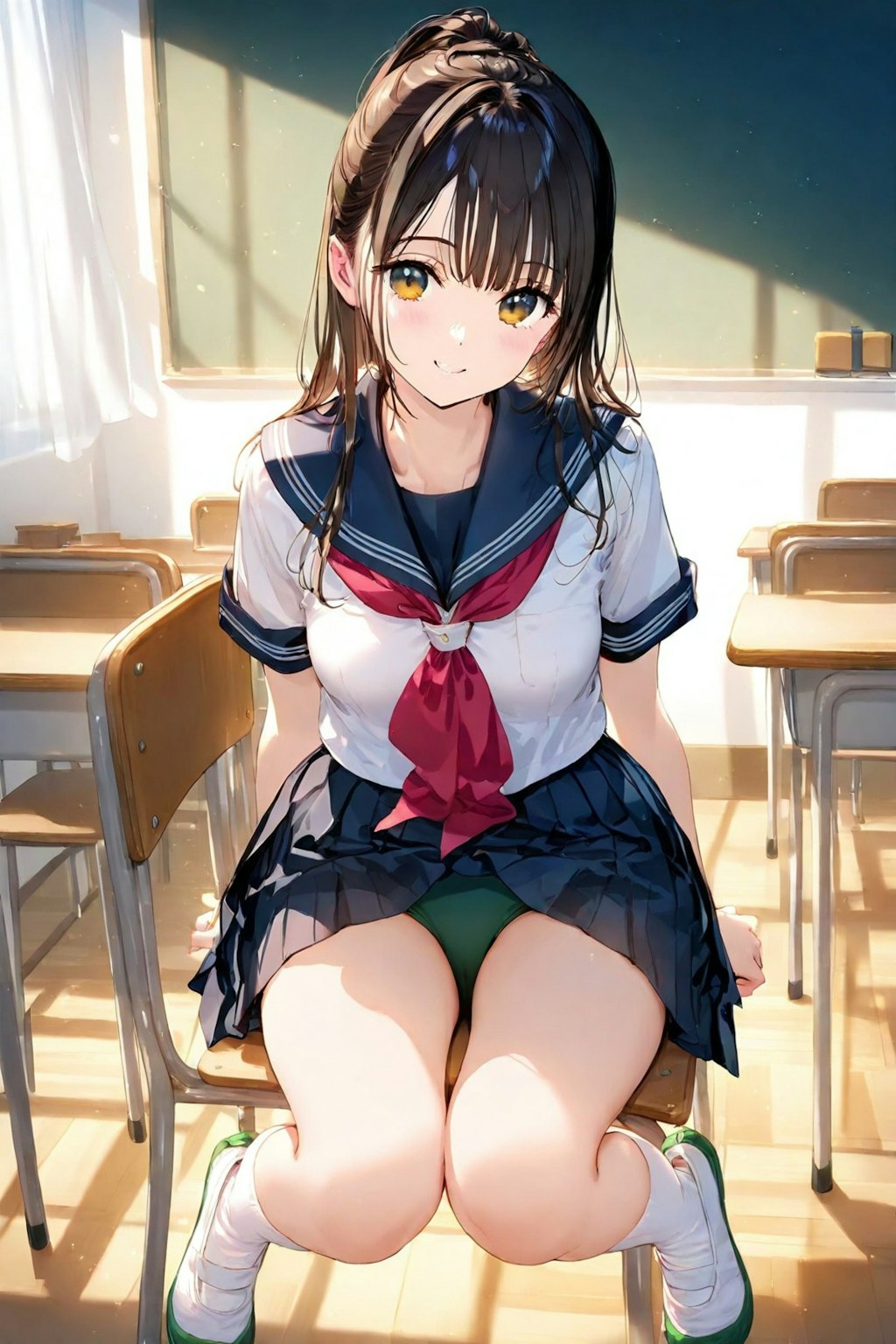 セーラー服＋ブルマ座りチラ