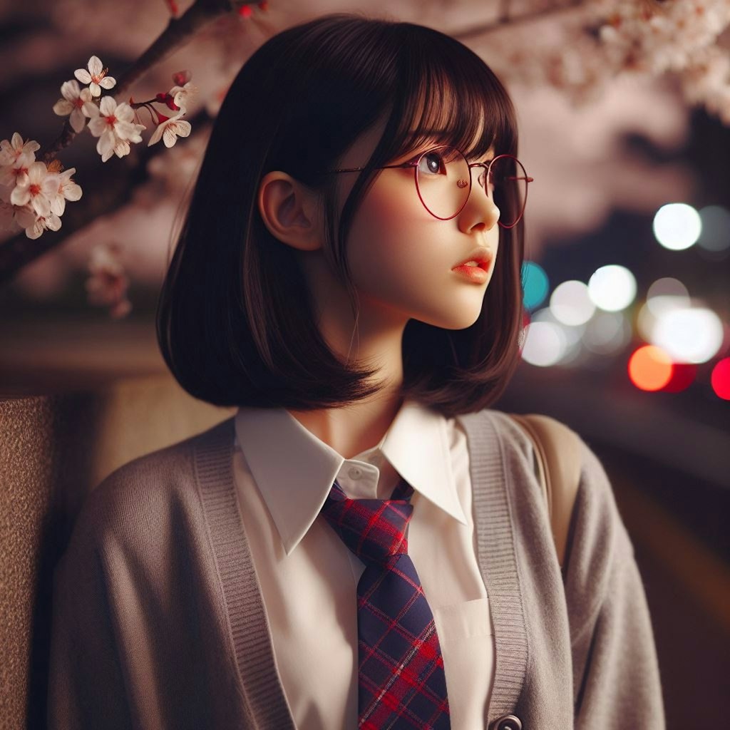 眼鏡女子 楓の夜桜