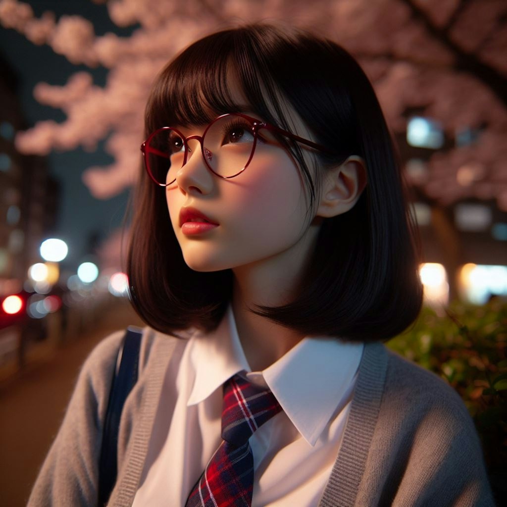 眼鏡女子 楓の夜桜