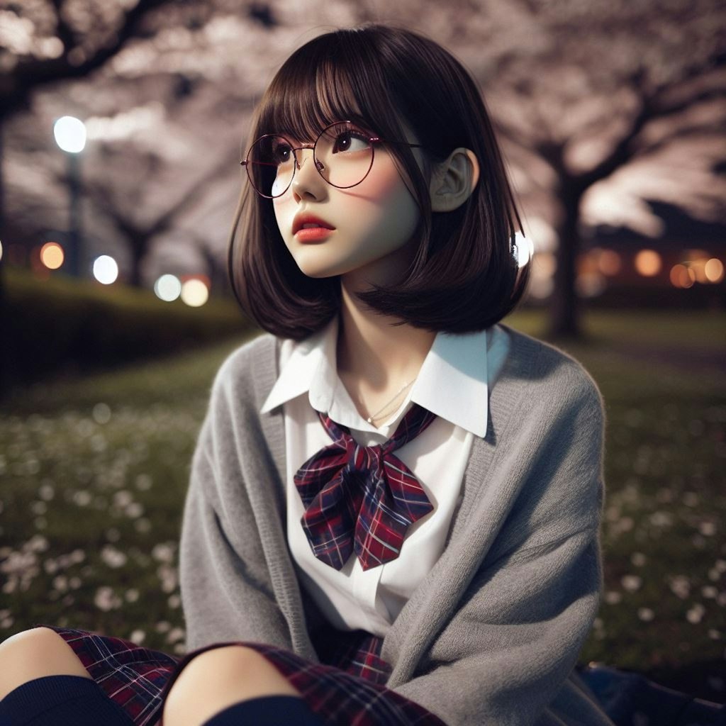 眼鏡女子 楓の夜桜