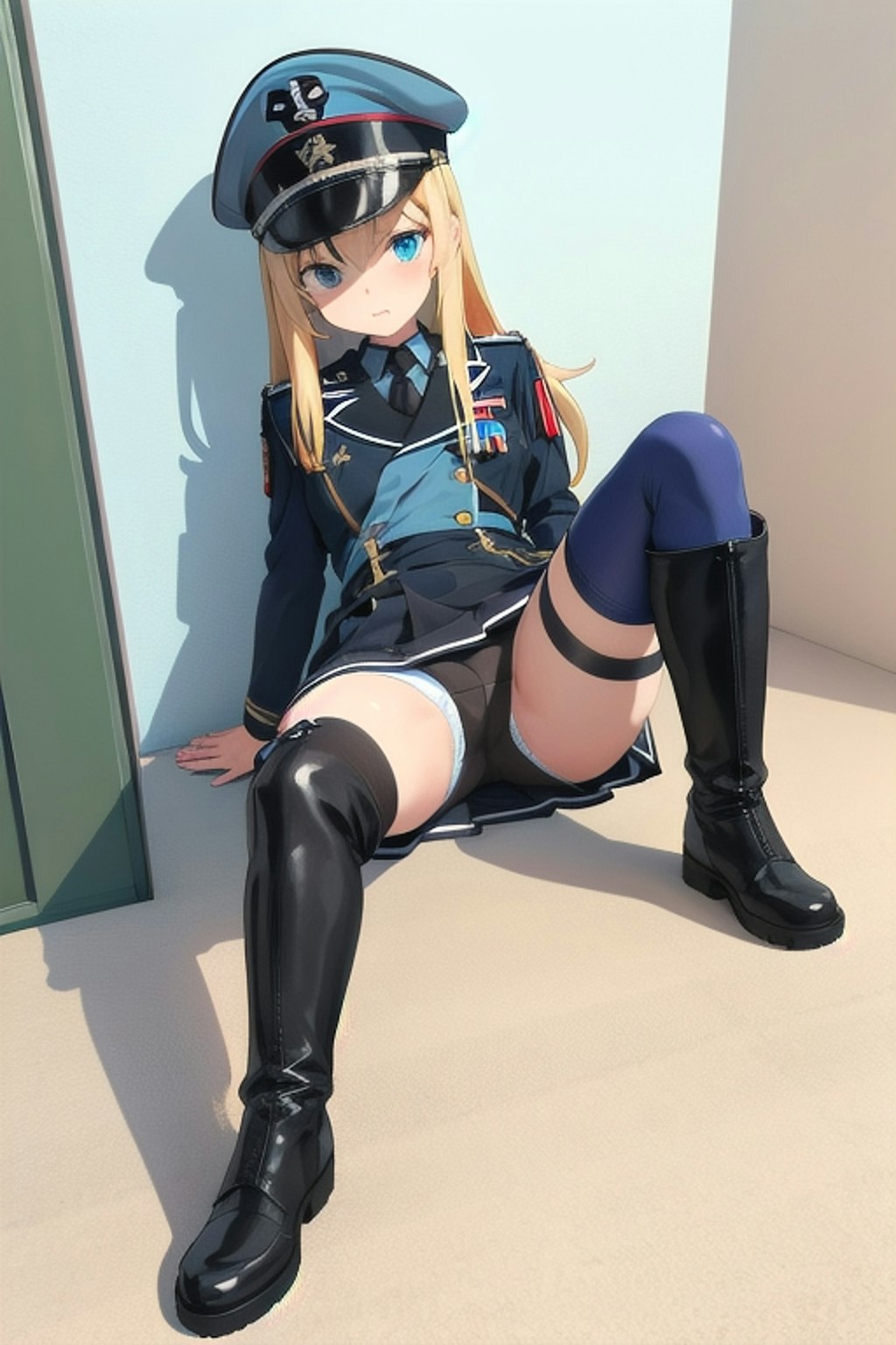 見せパンから白いのがハミってる軍服少女