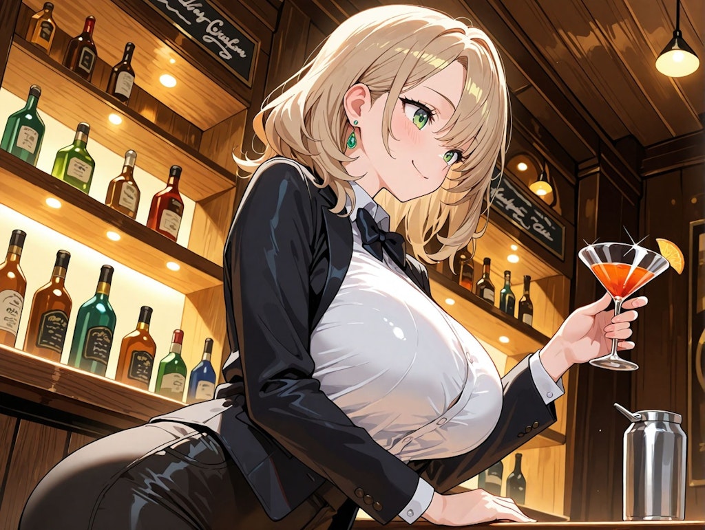 カクテルを作る柚月さん