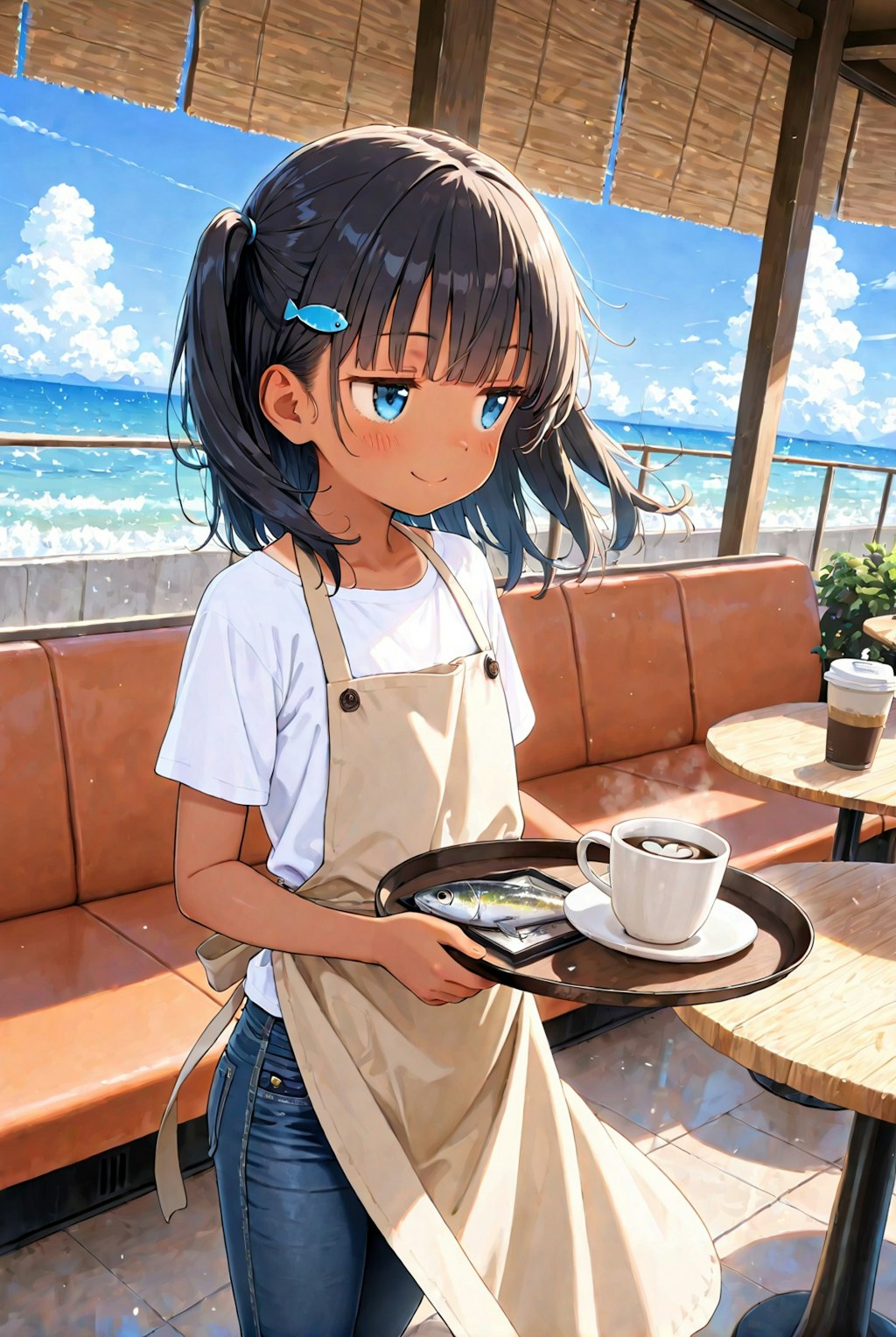 海辺のカフェでバイトするこなっつぁん