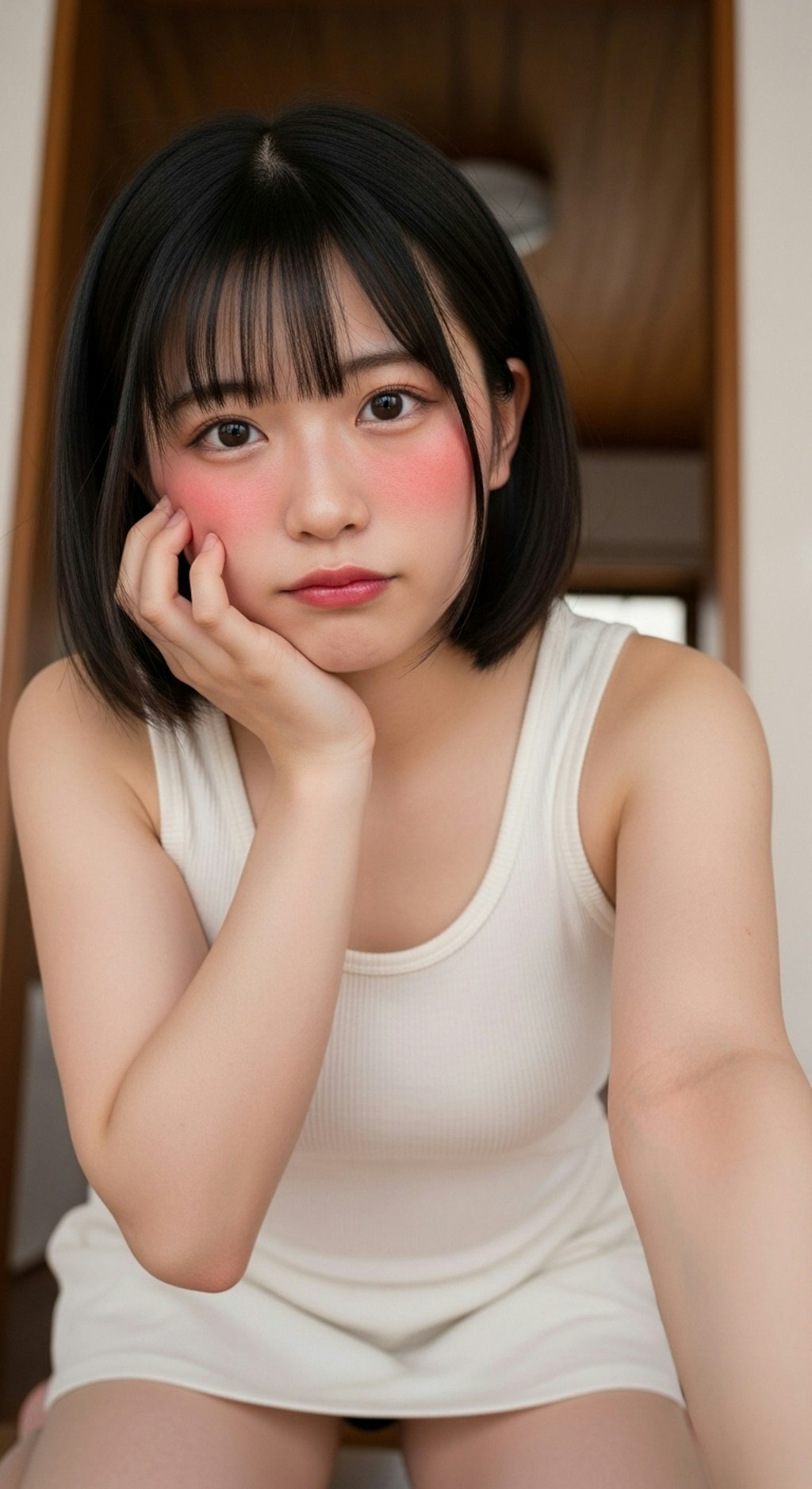 かのじょは てをのばし なにかをつかもうと