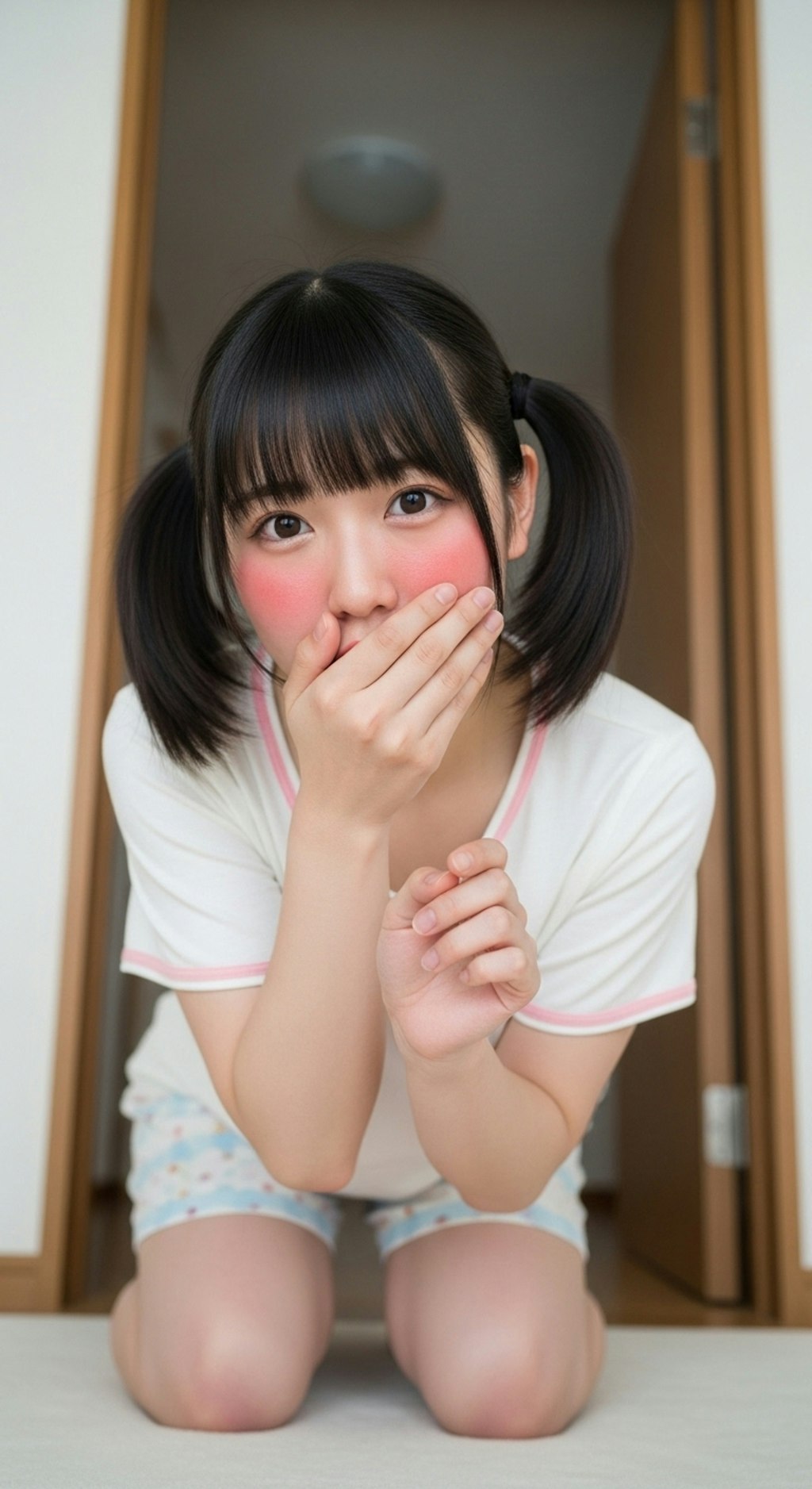 かのじょは てをのばし なにかをつかもうと