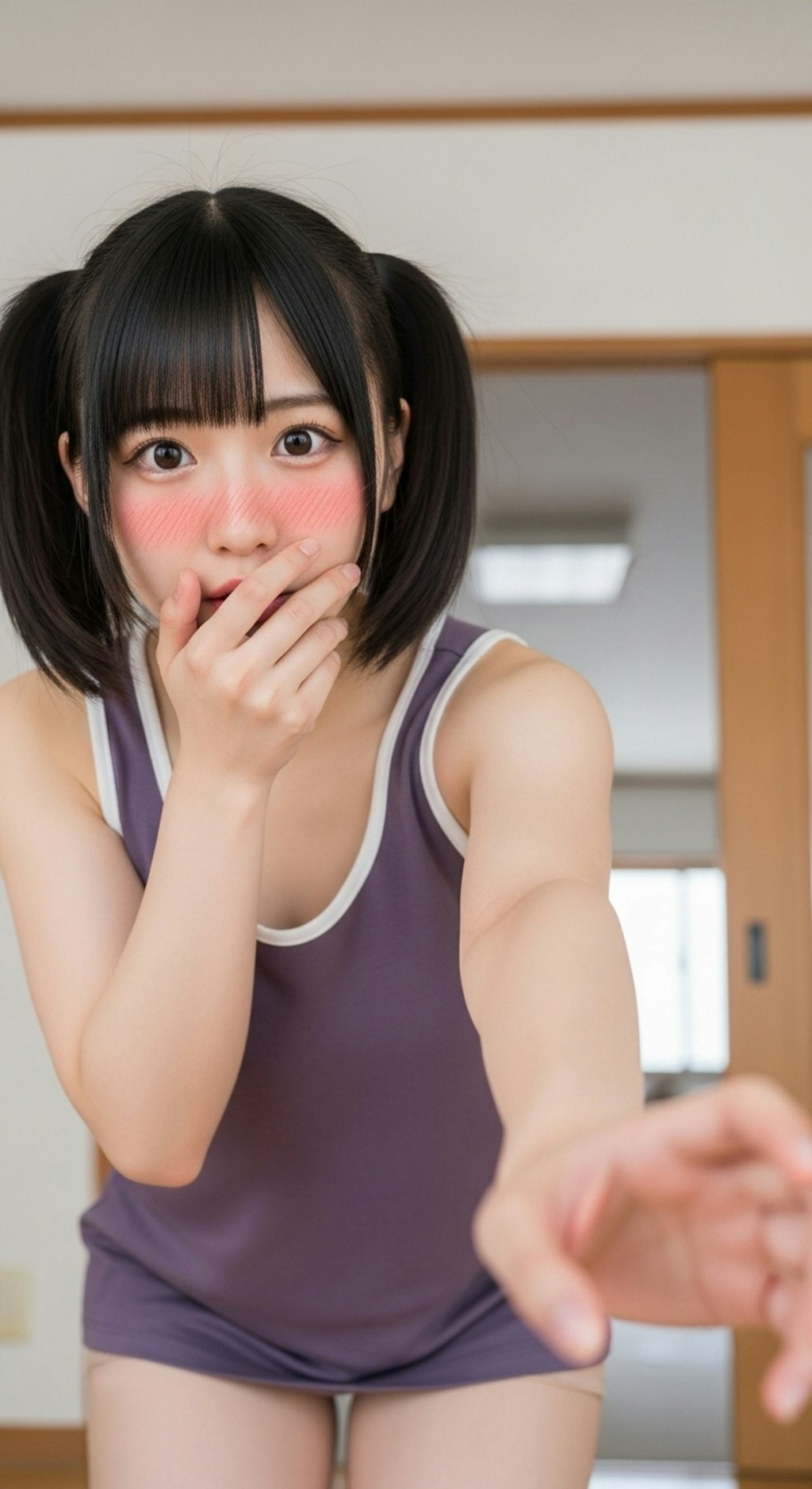 かのじょは てをのばし なにかをつかもうと