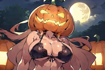 かぼちゃを被っている彼女