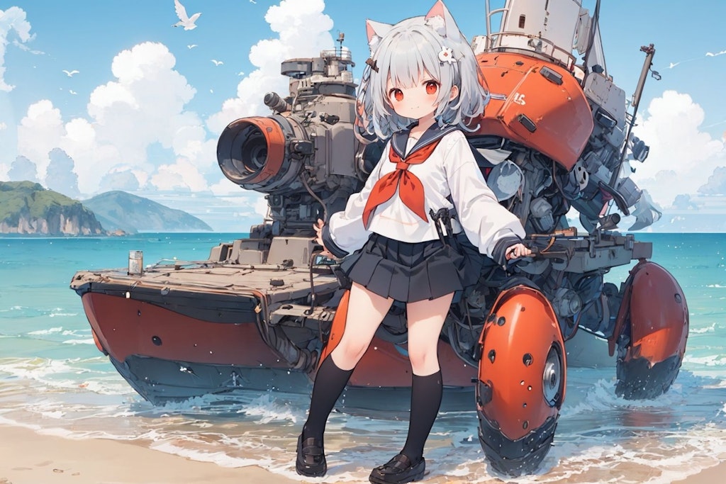 海岸猫耳メカガール