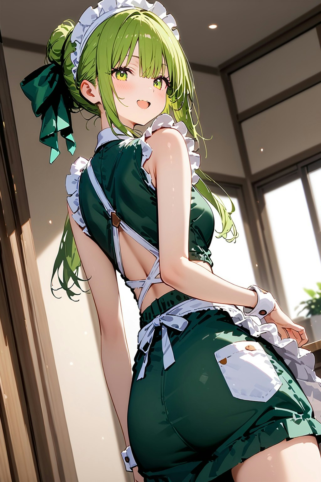 緑髪のエプロンの彼女