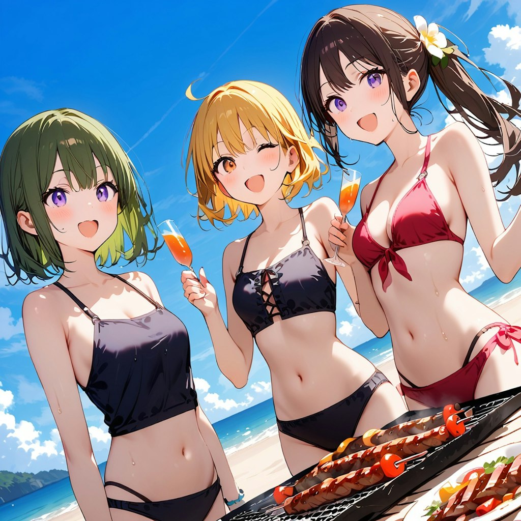 浜辺でバーベキュー！