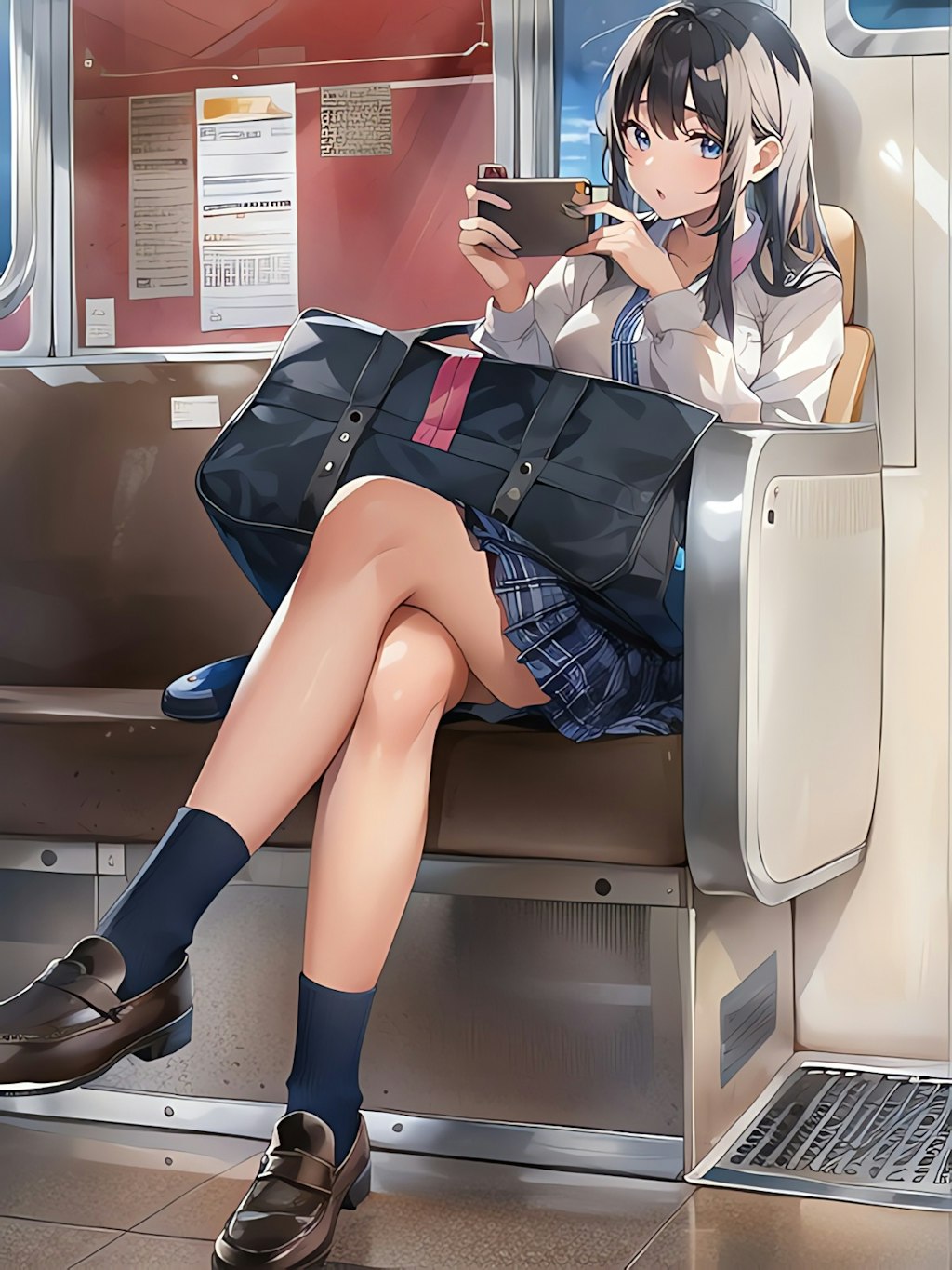 電車で帰る女子高生！