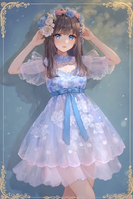 ライトブルーの花柄ドレス