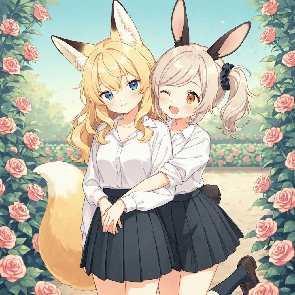 薔薇園で二人は仲良し🦊×🐇