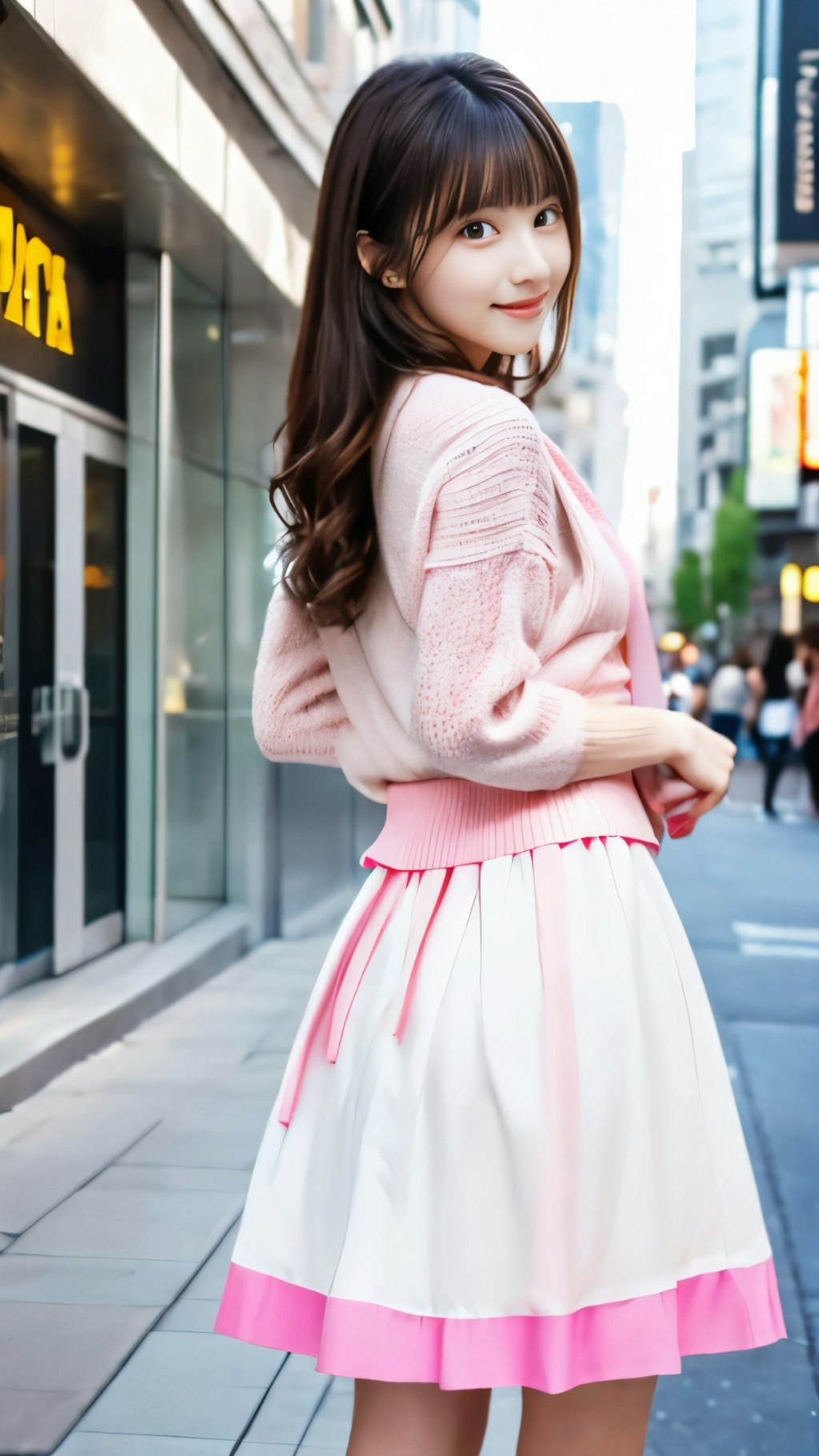 淡いピンクと白の洋服は可愛い春衣装の鉄板♪
