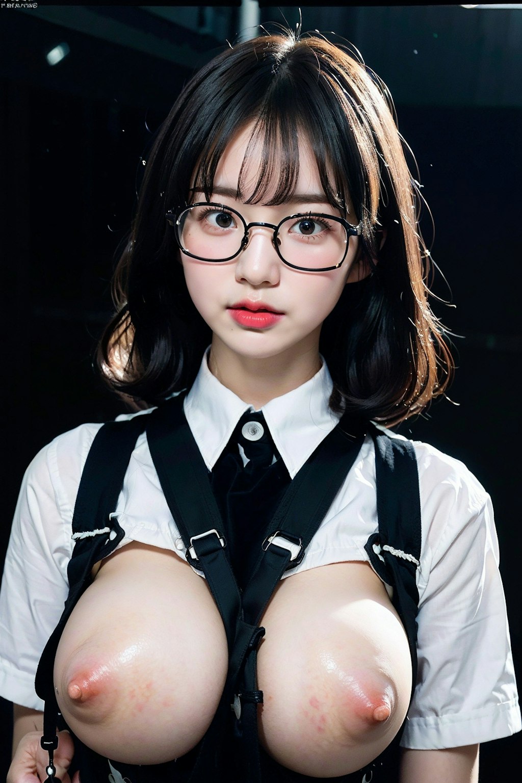 眼鏡女子校生がゴリゴリボンテージでポロリ