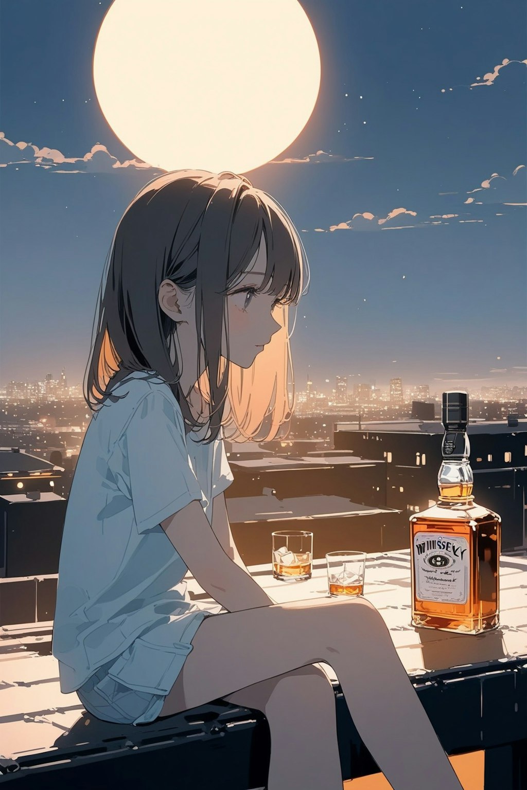 お酒と月と女の子