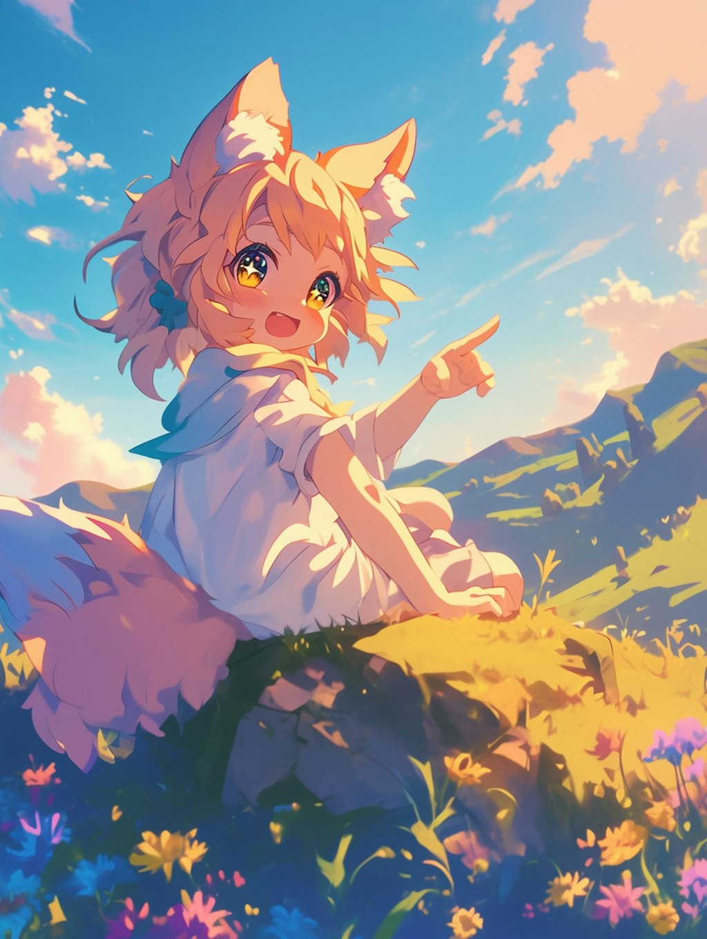 くま娘がカメラに向かって元気に指差し🐾