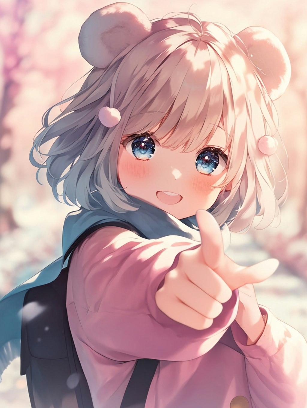くま娘がカメラに向かって元気に指差し🐾