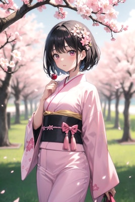 桜色の着物美女