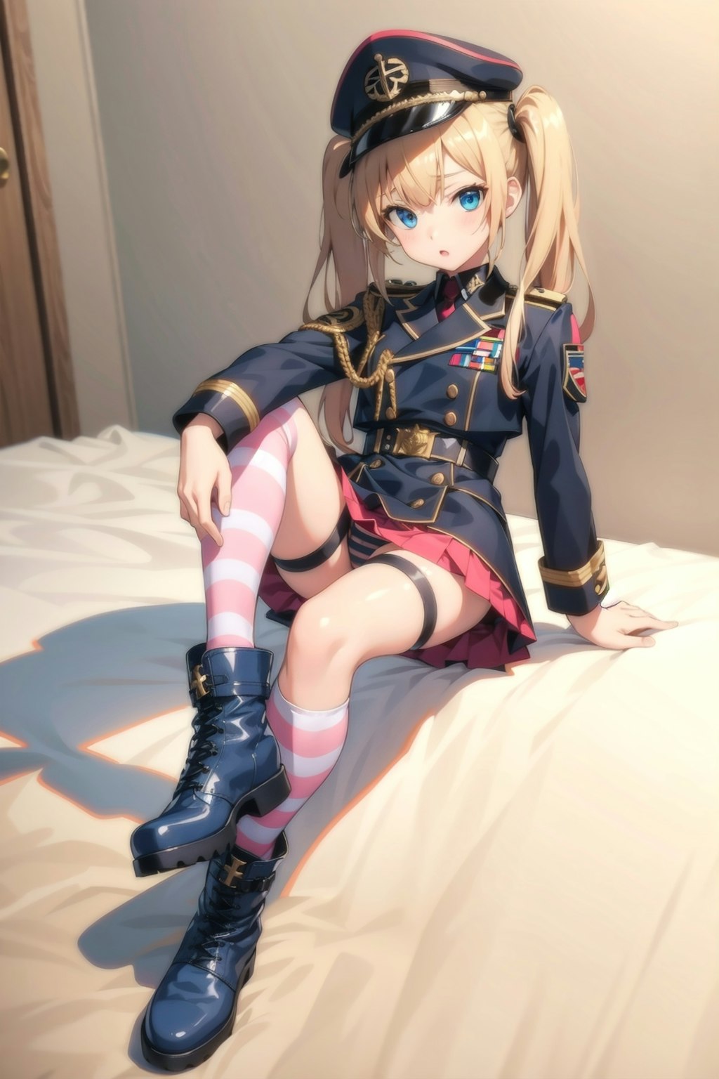 しましま靴下の軍服少女