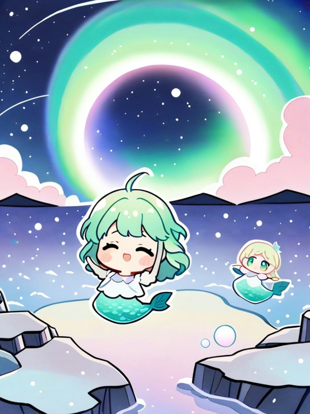 星空と人魚の緑髪ちゃん