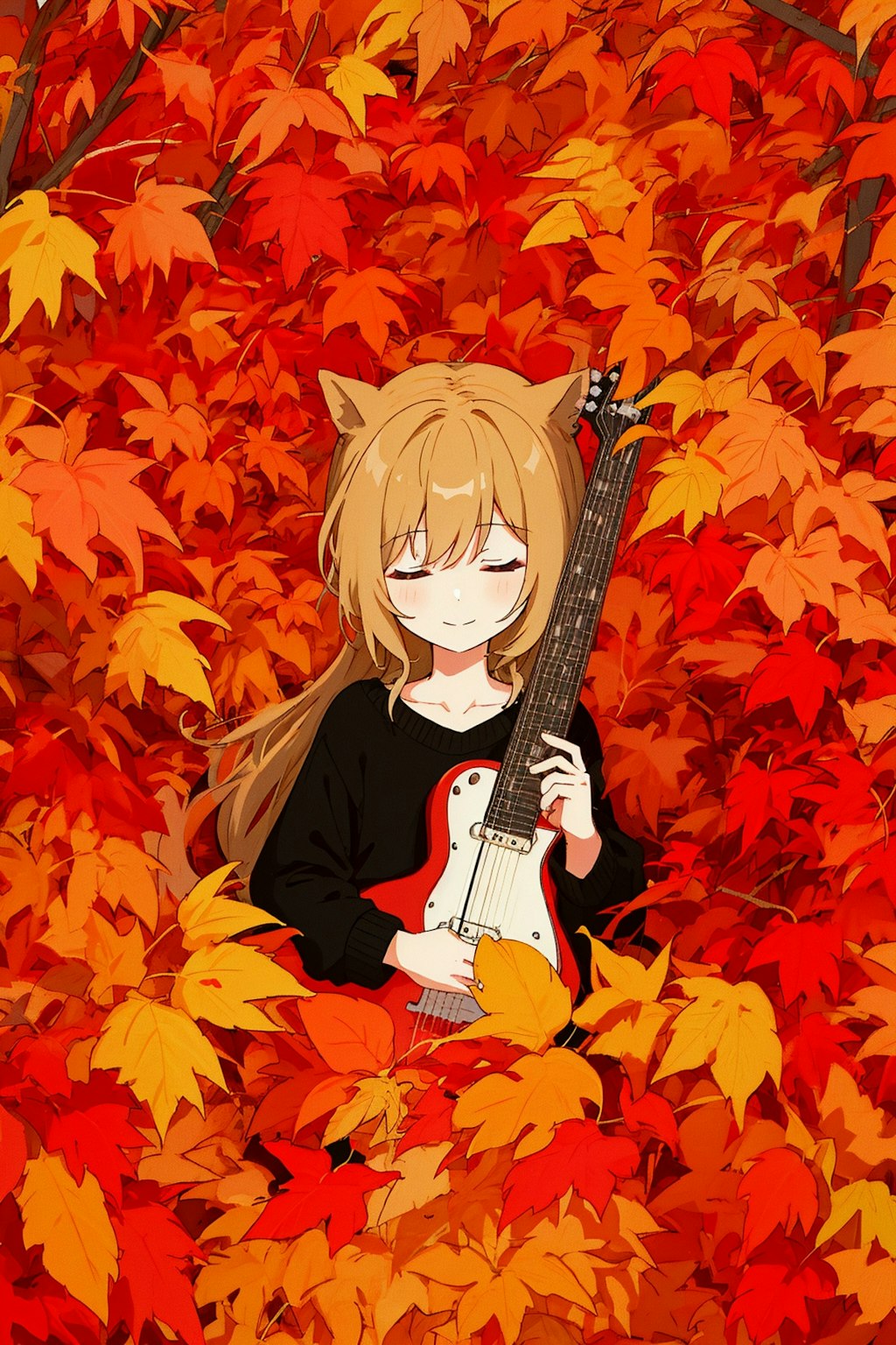 Maple leaves and guitar