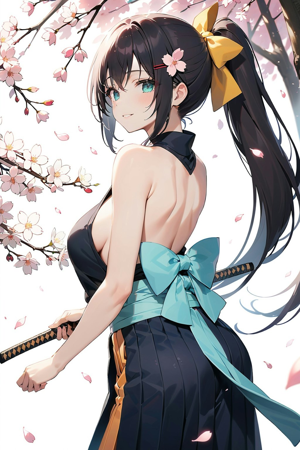 和服美女の剣士と千本桜