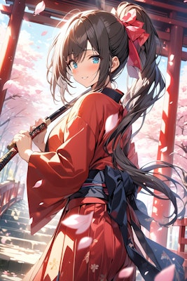 和服美女の剣士と千本桜