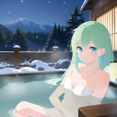 妖精さんと冬の露天風呂