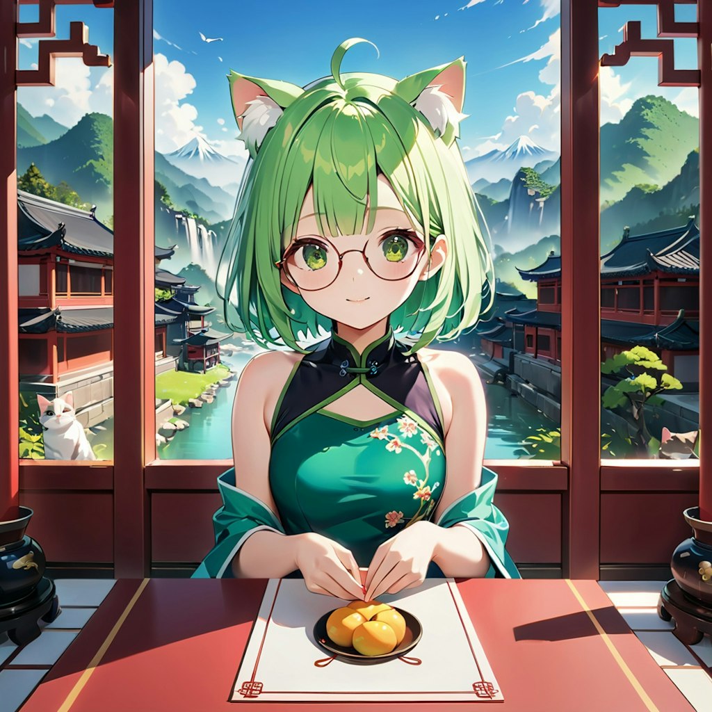 緑色中華猫娘