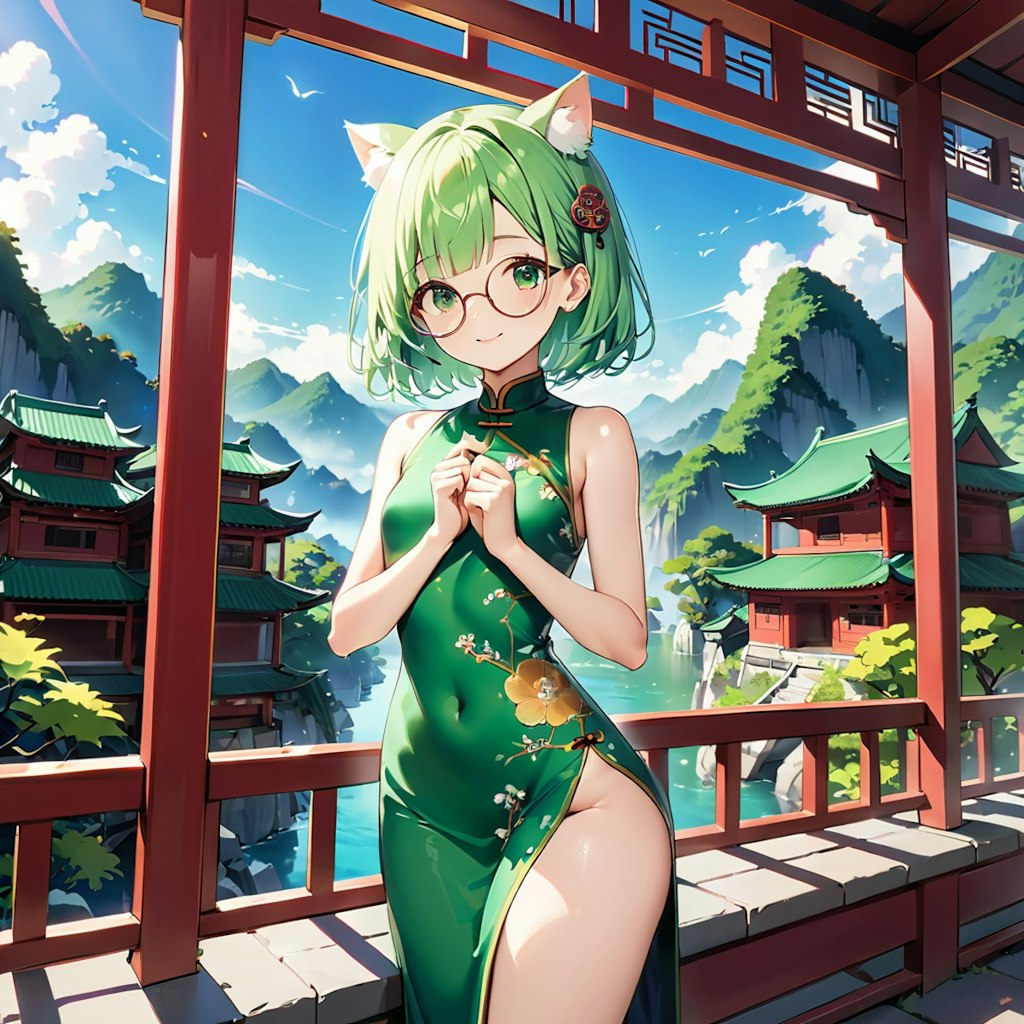 緑色中華猫娘
