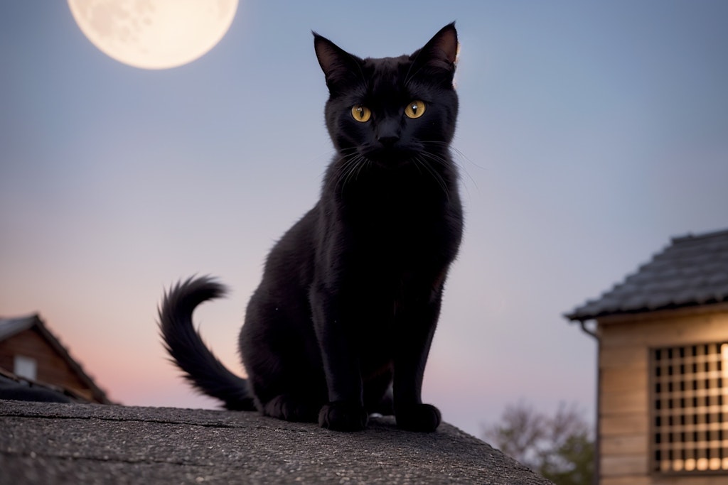 月夜の黒猫