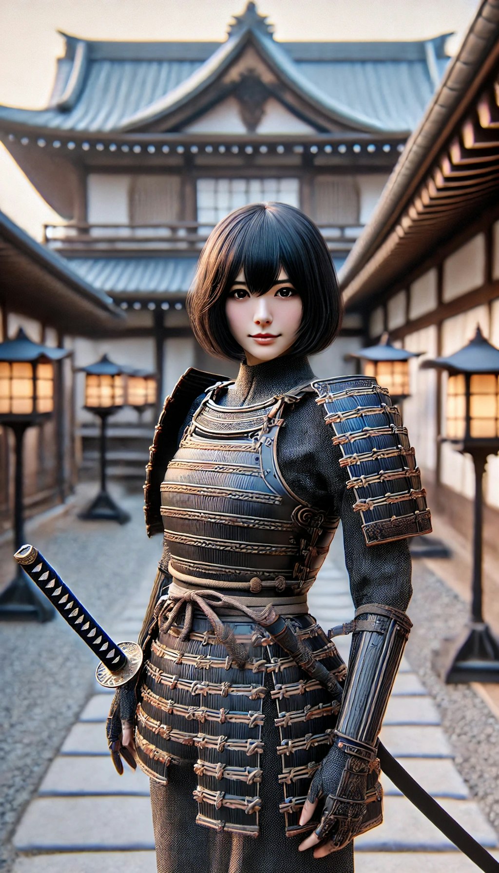 現代の学生モデルが侍に変身