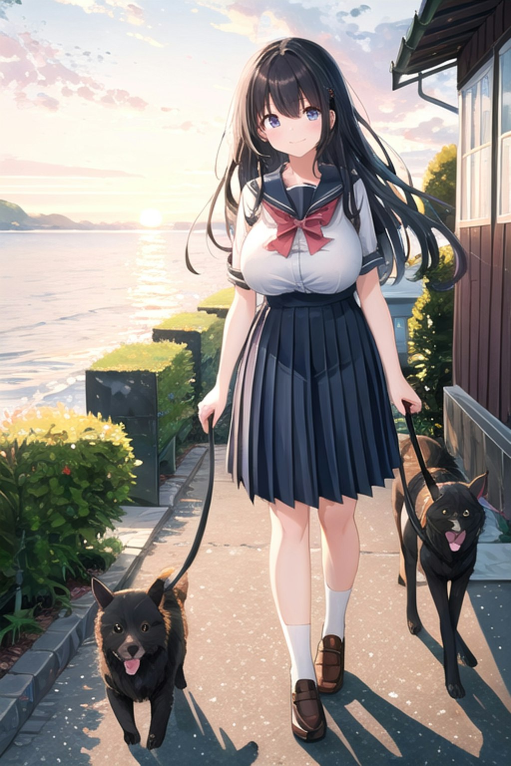 犬の散歩をする女の子９