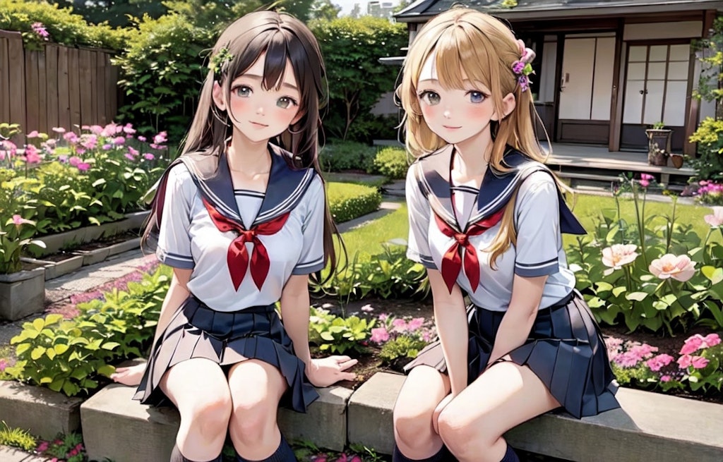 花壇と女子高生