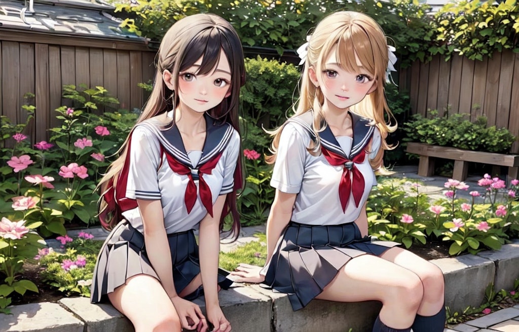 花壇と女子高生